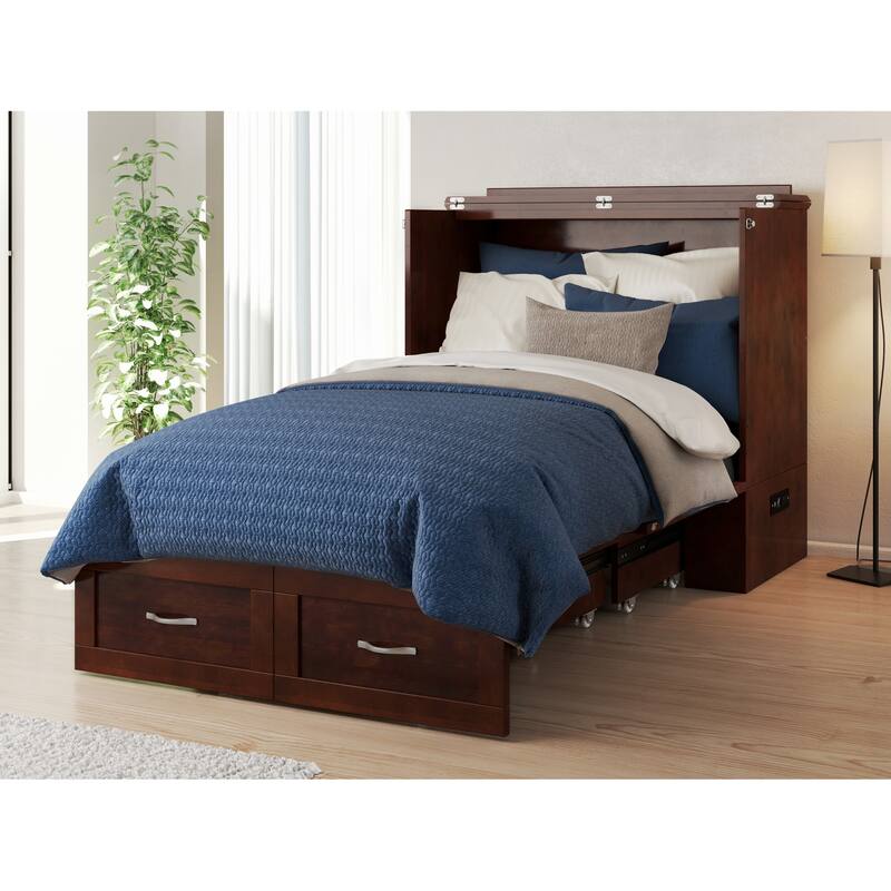 Hamilton Murphy Bed Chest with Storage Drawer and Built-In Charger - Walnut - Twin XL