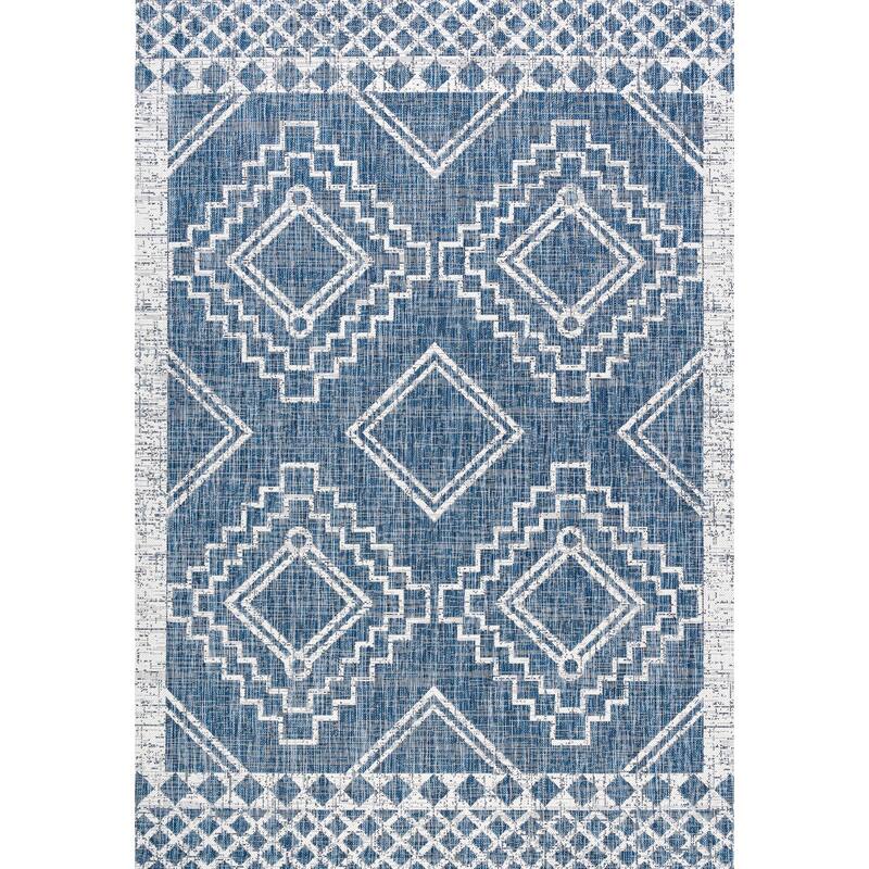 JONATHAN Y Carwa Diamond Tribal Medallion Indoor/Outdoor Area Rug - 4 X 6 - Blue/Ivory