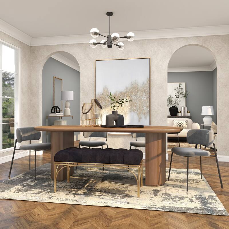 White, Black or Gray Velvet Tufted Home Bench with Gold Metal Legs