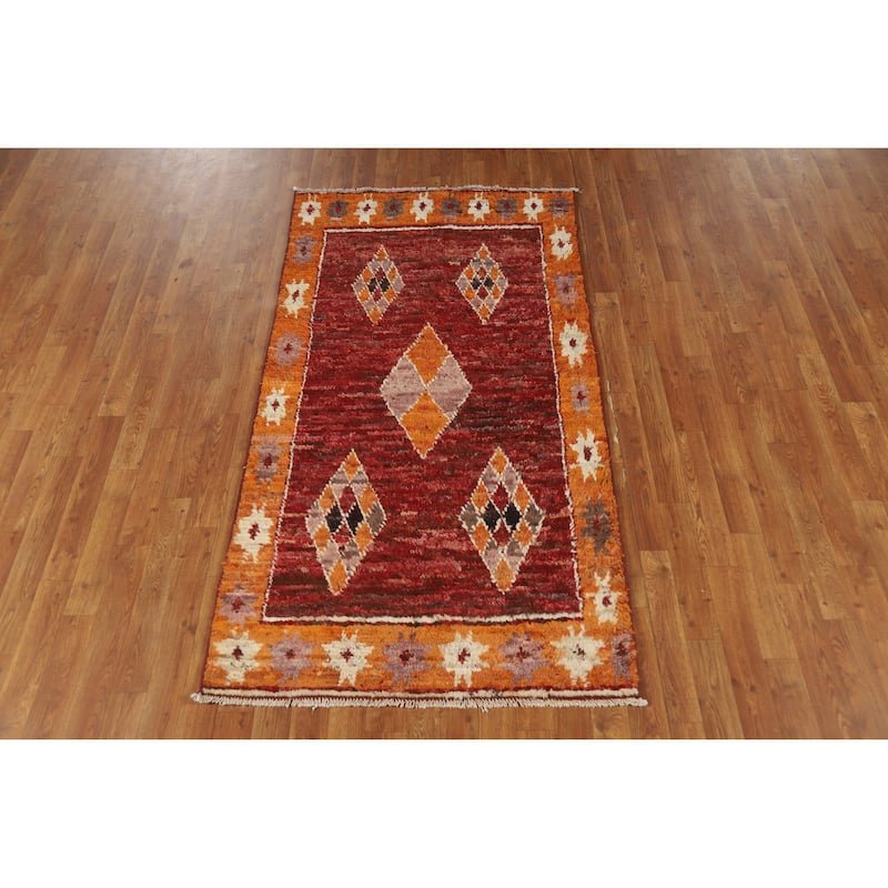 Geometric Moroccan Oriental Rug Hand-Knotted Wool Carpet - 3'4" x 6'6"