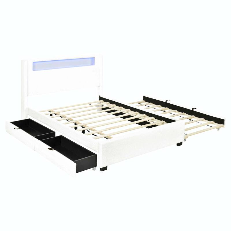 Full Size Upholstered Bed with LED and Twin Size Trundle