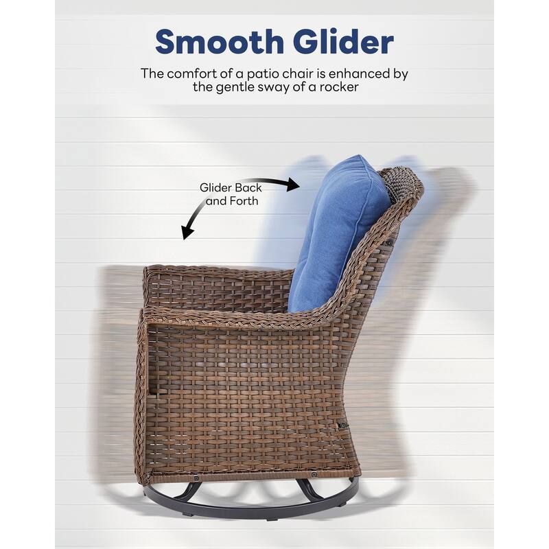 Outdoor Patio 2 Swivel Chairs with Side Table Brown - Blue