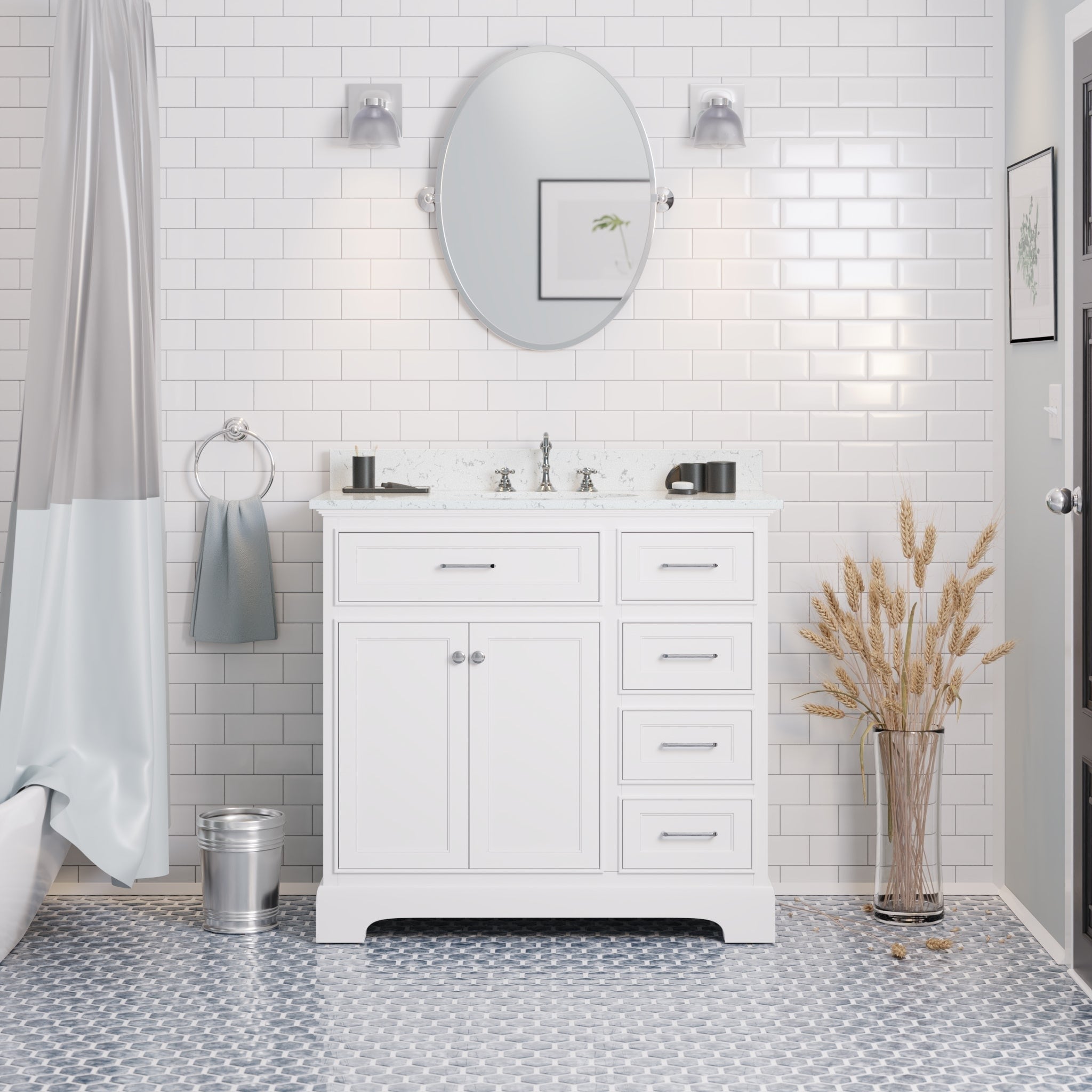 KitchenBathCollection Aria 36" Bathroom Vanity with Engineered Marble Top