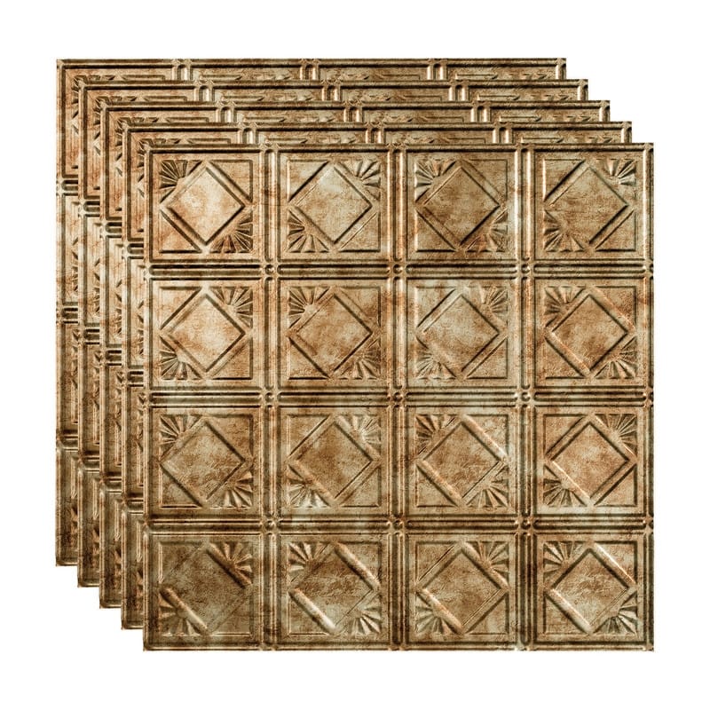 FASÄDE Traditional Style 4 Decorative Vinyl 2ft x 2ft Lay in Ceiling Panel in Bermuda Bronze (5 Pack) - 5 Pack - Bermuda Bronze