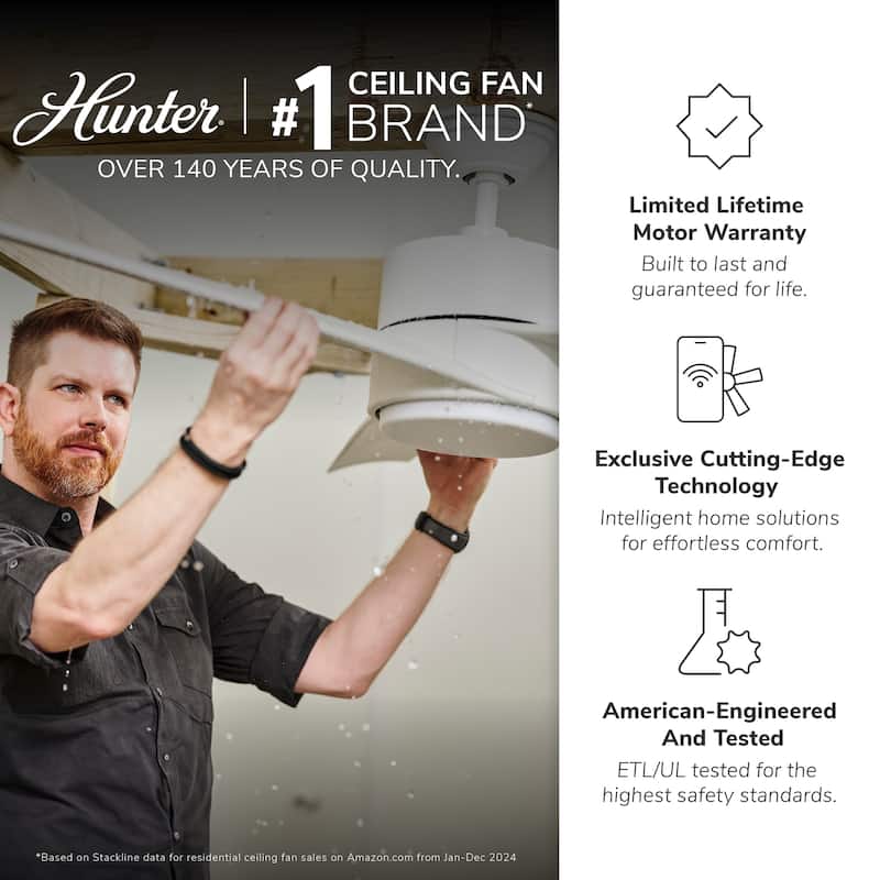 Hunter Fan 52 Inch Builder Plus Ceiling Fan with 3-Light Fixture - Bronze - N/A