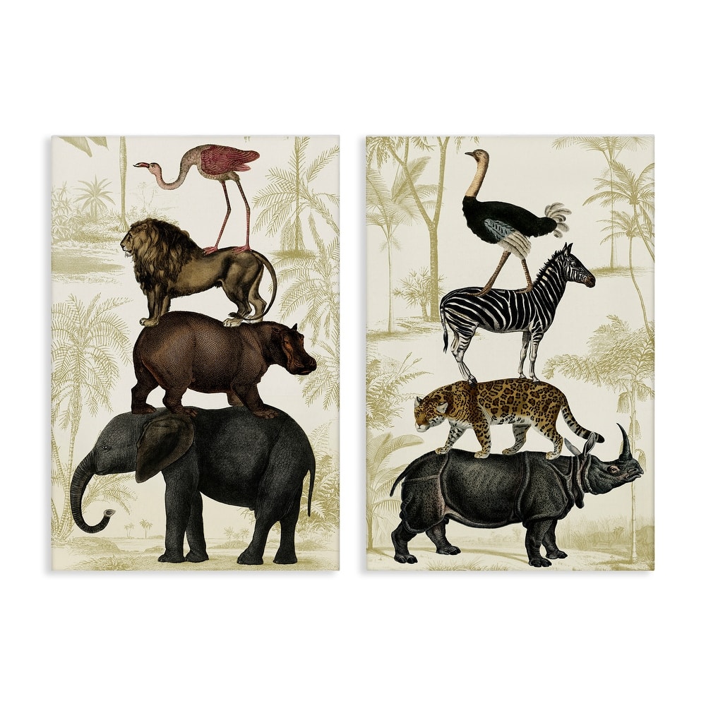 Stupell Stacked Safari Animals Canvas Wall Art Design By Victoria Barnes (Set of 2)
