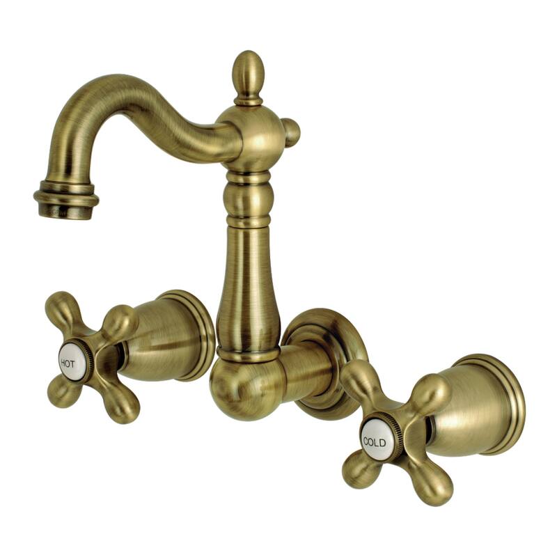 Heritage Two-Handle 3-Hole Wall Mount Bathroom Faucet - Antique Brass