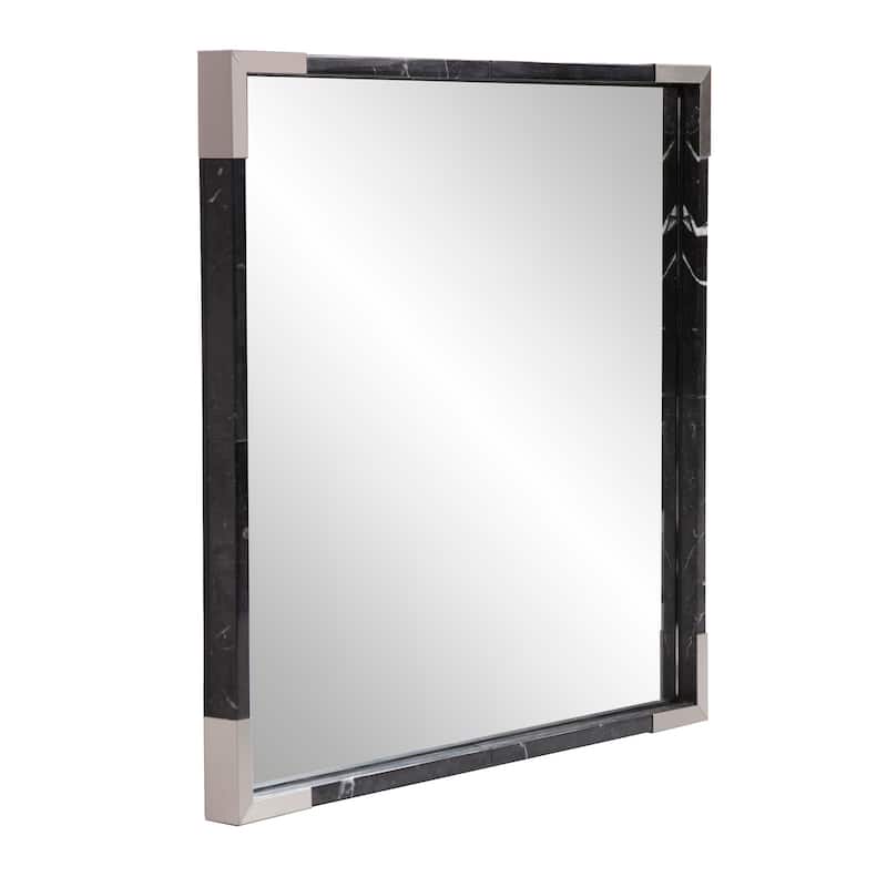 Allan Andrews Marbled Black Square Framed Mirror with Stainless Steel Accents - 23 x 23 x 1.3/4