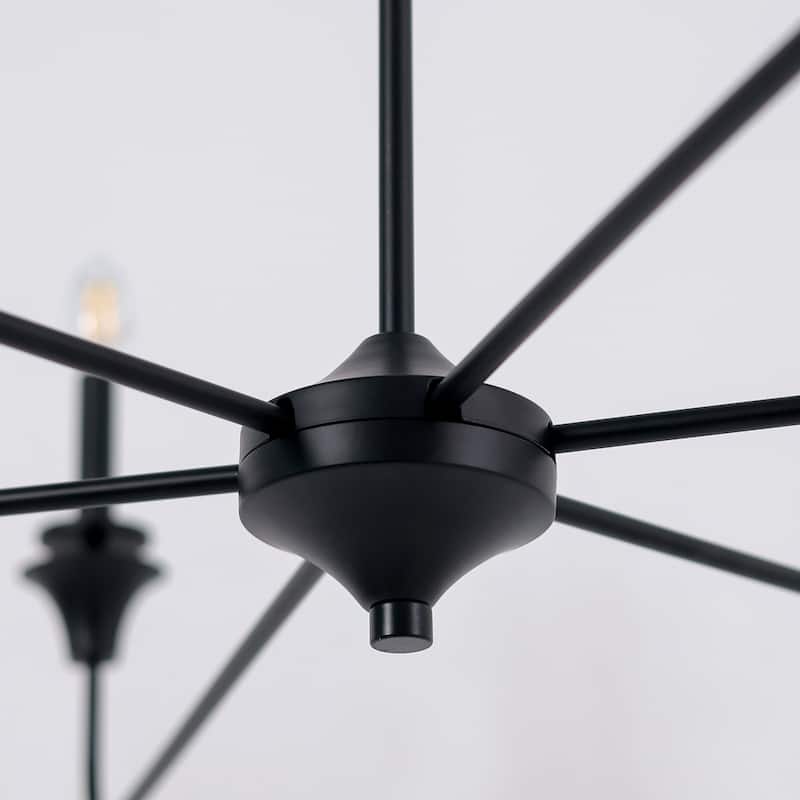 Oriea Mid-Century Modern Black 6-Light Chandelier Wheel Candle Light - D48.8" x H13.4"