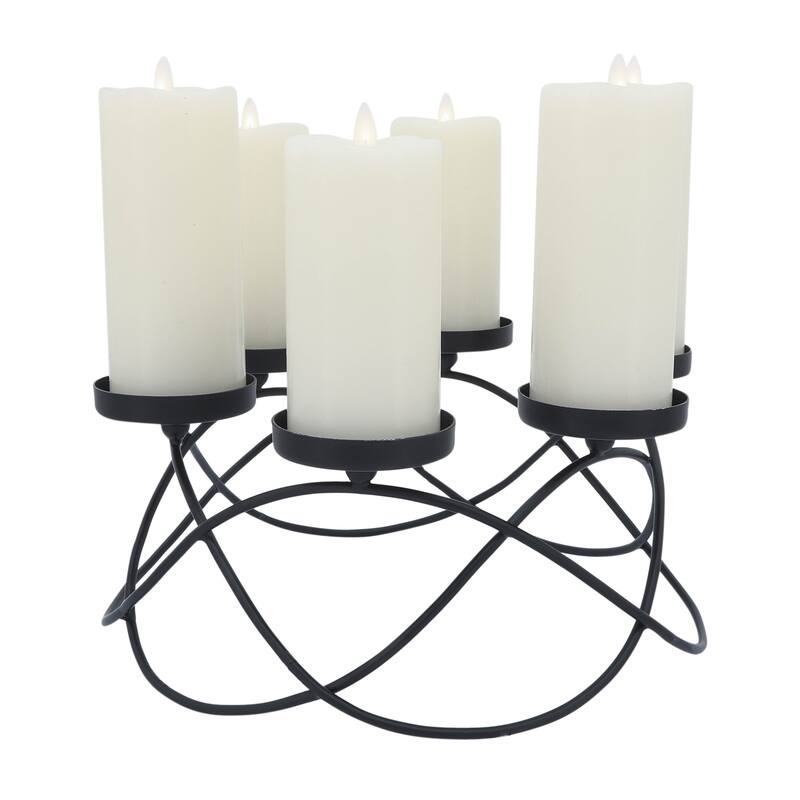 6"Hx14" Diameter Metal 6-Pillar Candle Holders in Black, Stylish and Elegant Holders for Tealights and Decorative