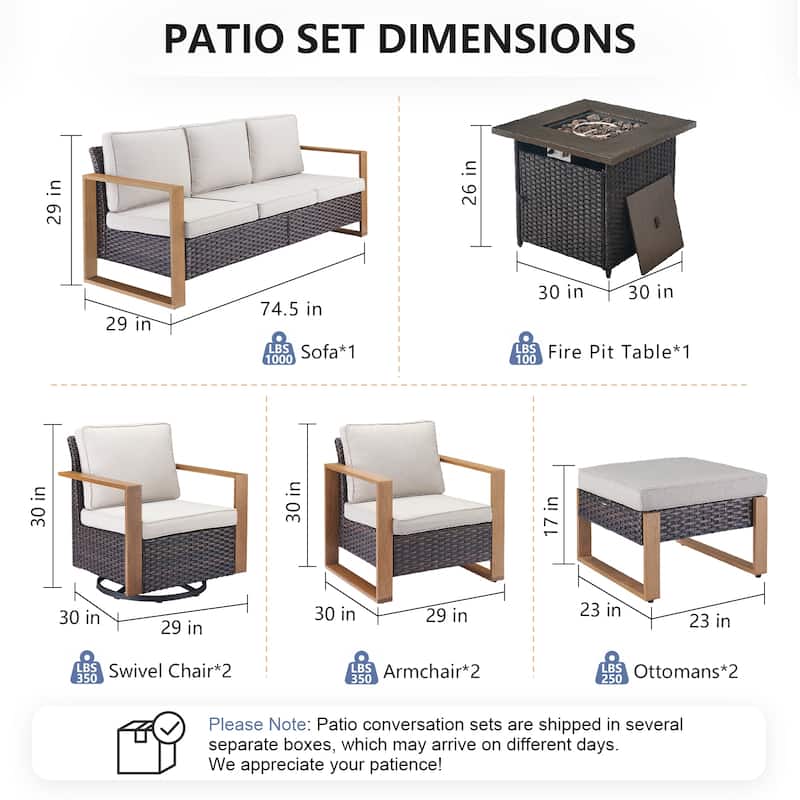 Pocassy Outdoor 30" Fire Pit Table with Sofa Swivel Chair Set