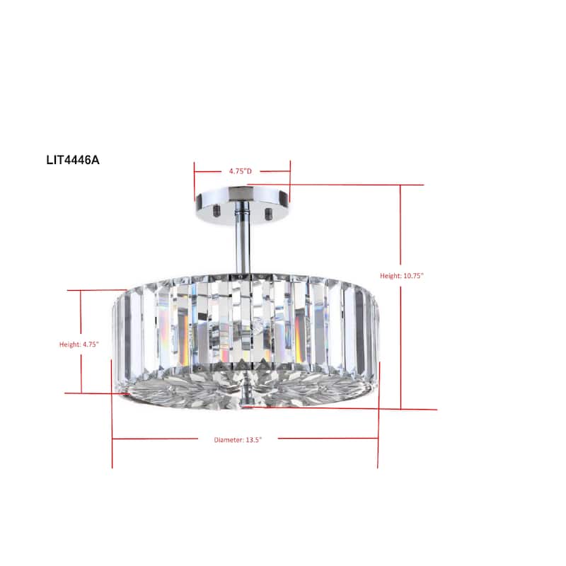 SAFAVIEH Lighting Bitten 3-Light Chrome Ceiling Light - 13.5"x13.5"x10.75" - Chrome/Clear - 14Wx14Dx11H