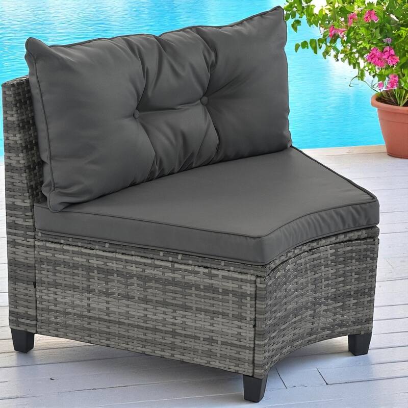 8-Piece Outdoor PE Wicker Patio Furniture Set with Cushions,Coffee Table & Side Tables,Modular Curved Sectional Sofa Set