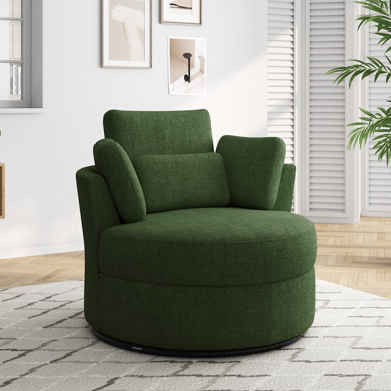 Upholstered Swivel Accent Chair with Wooden Tray Storage Ottoman - Excluding Ottoman - Green/Chenille