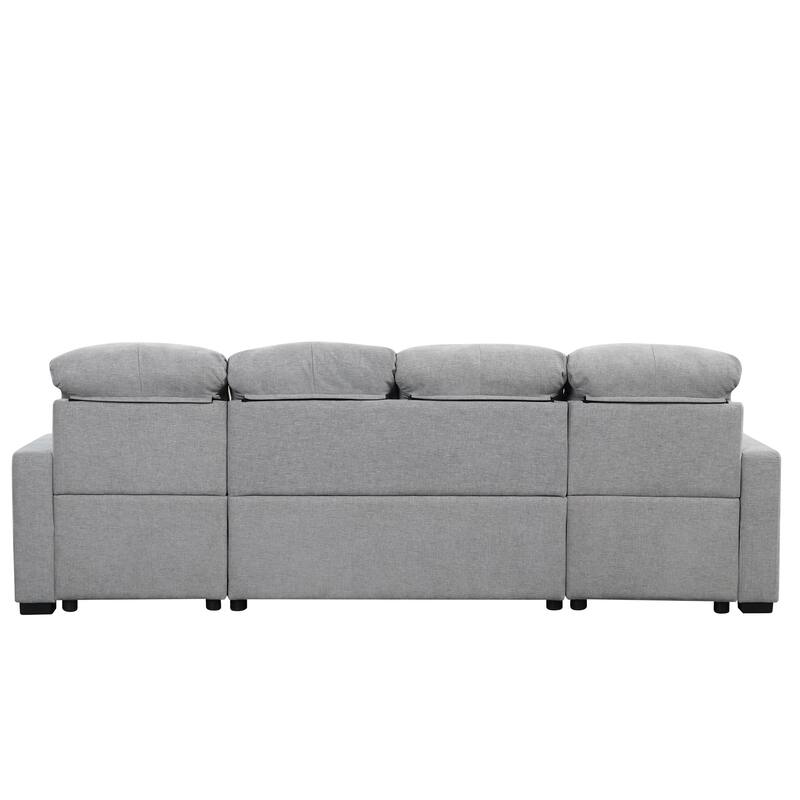 U-shaped Sofa Pull-out Sofa Bed, Modular Sectional Sofa with 2 Storage Chaise Lounges and 2 USB Ports for Living Room