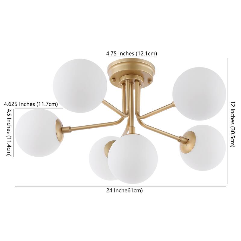 24" 6-Light Globe Modern Industrial Iron Bistro LED Semi Flush Mount, By JONATHAN Y