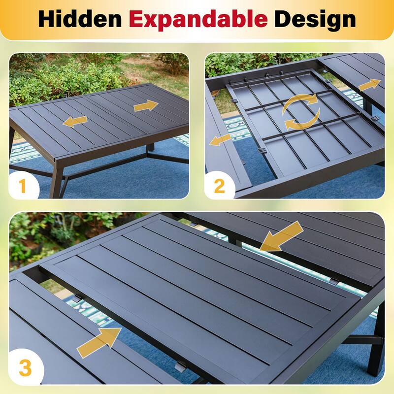 7/9-Piece Patio E-coating Dining Set of 6/8 Stackable Chairs & 1 Extendable Metal Table