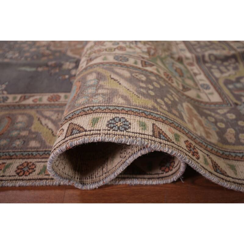 Gray Blue Tabriz Persian Vintage Area Rug Hand-Knotted Wool Carpet - 8'0"x 10'7"