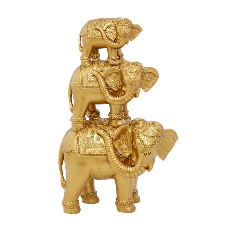 Gold Polystone Stacked Elephant Decorative Sculpture