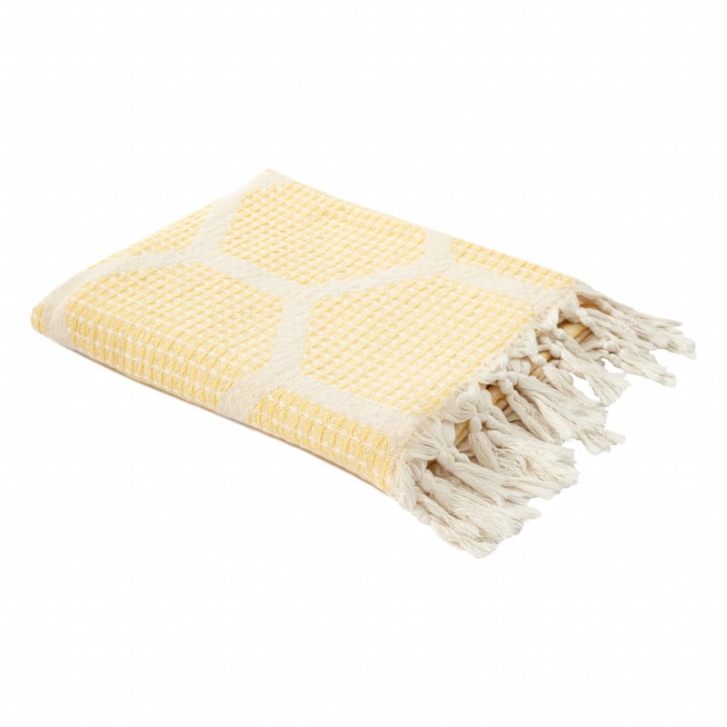 60" X 50" Yellow Woven Cotton Geometric Throw Blanket with Fringe