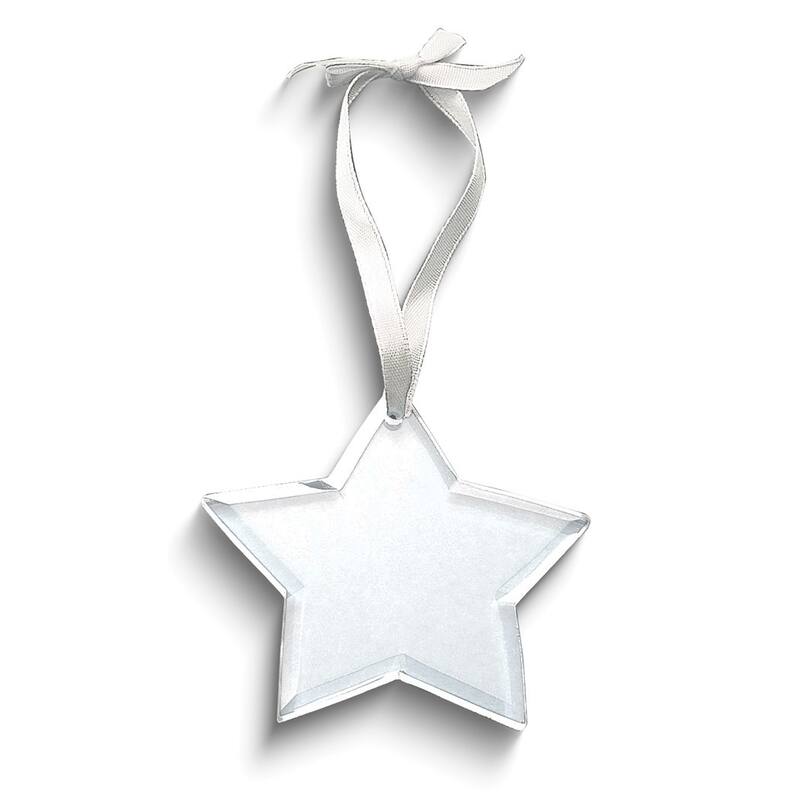 Curata Star Shaped Beveled Glass Ornament with White Ribbon and Velveteen Pouch