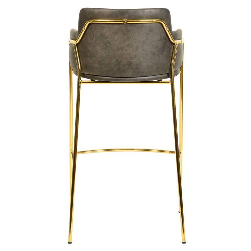 LeisureMod 40" Low-Back Velvet Upholstered Bar Stool with Gold Stainless-Steel Frame for Home Living Room Kitchen & Bar