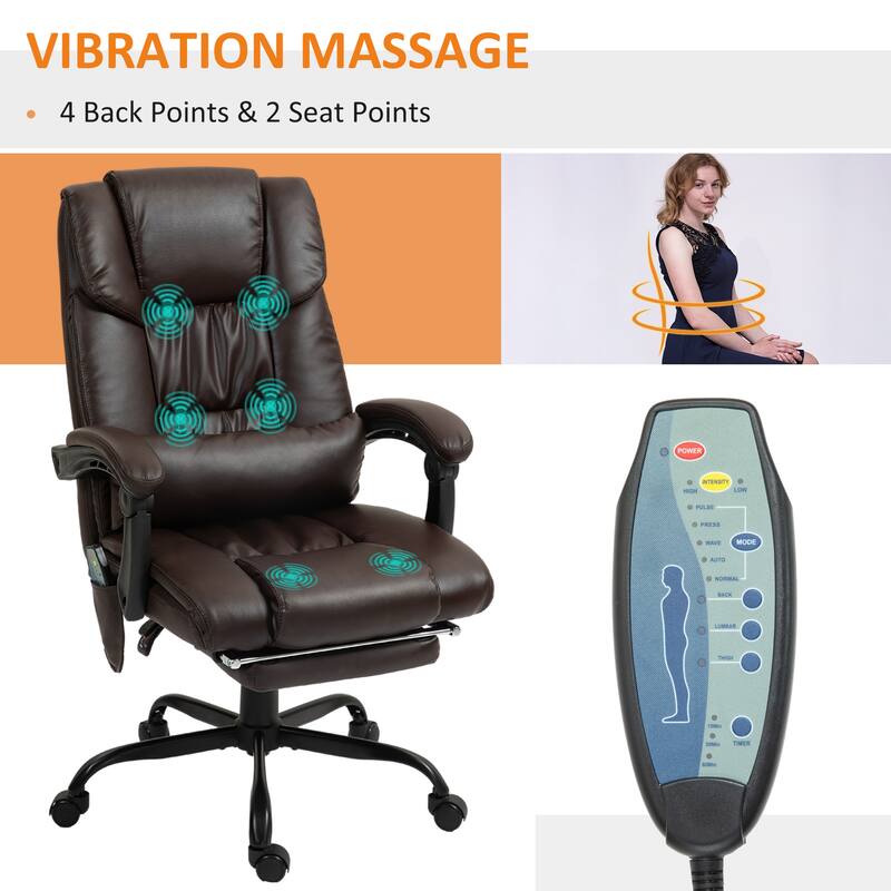 Faux Leather Massage Office Chair Ergonomic Reclining Computer Desk Chair with Footrest and Remote - 26" W x 29.5" D x 44"-48" H