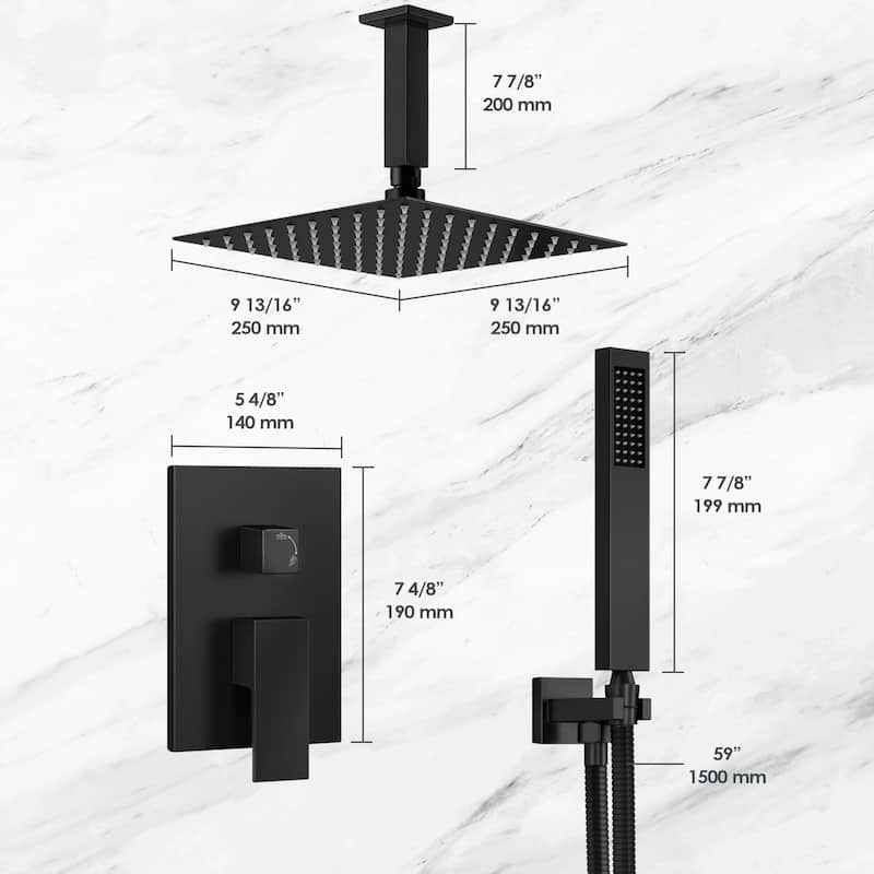 Rainfall Shower System with High Pressure 10 inch Shower Head Hand Held Shower Head Bathroom Mixer Shower Complete Combo Set