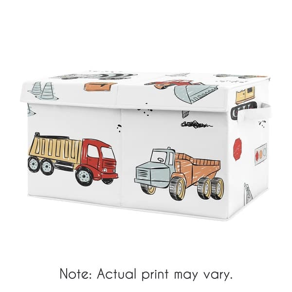 slide 2 of 4, Construction Truck Collection Boy Kids Fabric Toy Bin Storage - Grey Yellow Orange Red and Blue Transportation