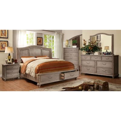 Wury Rustic Brown Solid Wood Storage 4-Piece Platform Bedroom Set by Furniture of America