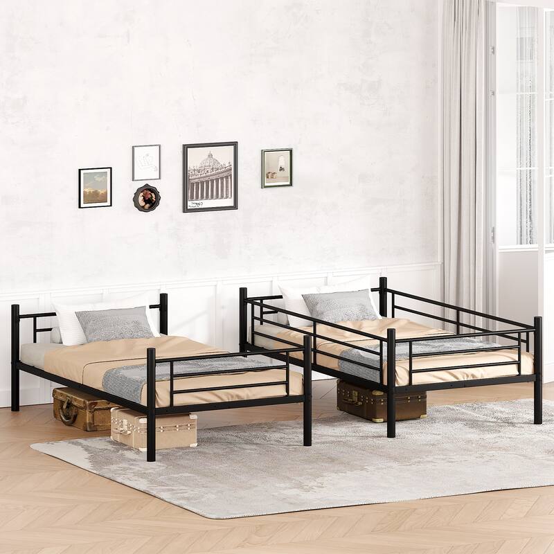 Twin over Twin Bunk Bed in Black, Space-Saving Stackable Bed Frame for Kids' & Guest Rooms