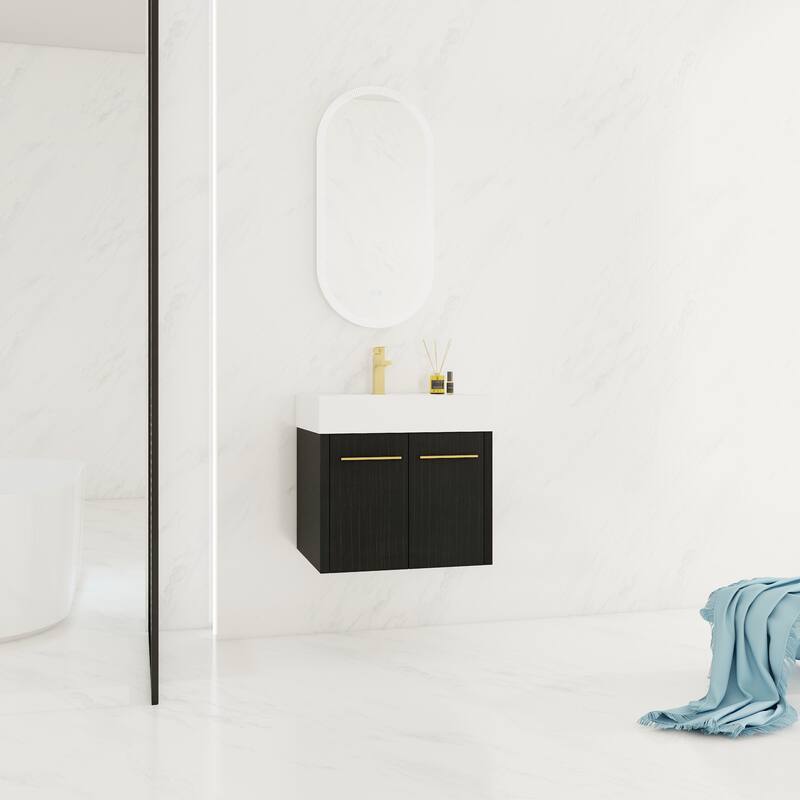 30" Floating Bathroom Vanity with Resin Sink, Soft-Closing Hinges, Ample Storage, and Black Chestnut Finish