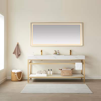 Funes 72" Double Vanity, Metal Support with Stone Top and Mirror - 72''x22''