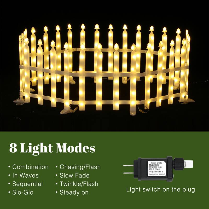8-Piece Light Show Fence Design Outdoor Holiday Decoration - White - 15.94" H x 15.15" W