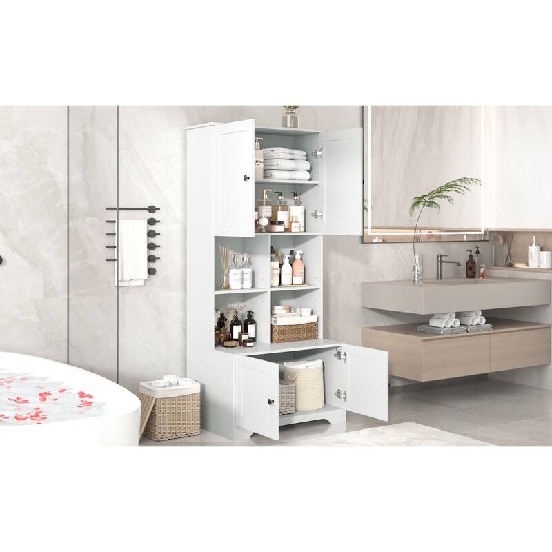 Freestanding Bathroom Storage Cabinet with Adjustable Shelf, Tall Waterproof Floor Cabinet with Double Doors