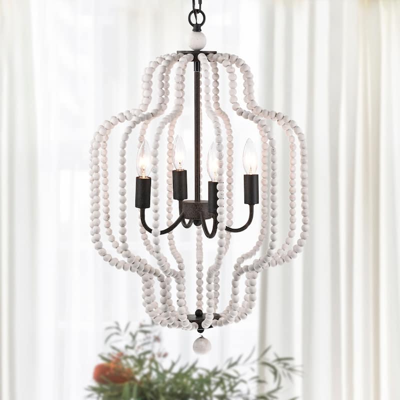 Sauxi 18 Inch Bohemian Style Antique White Pendant Chandelier 4-Light