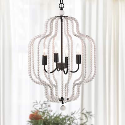 Sauxi 18 Inch Bohemian Style Antique White Pendant Chandelier 4-Light