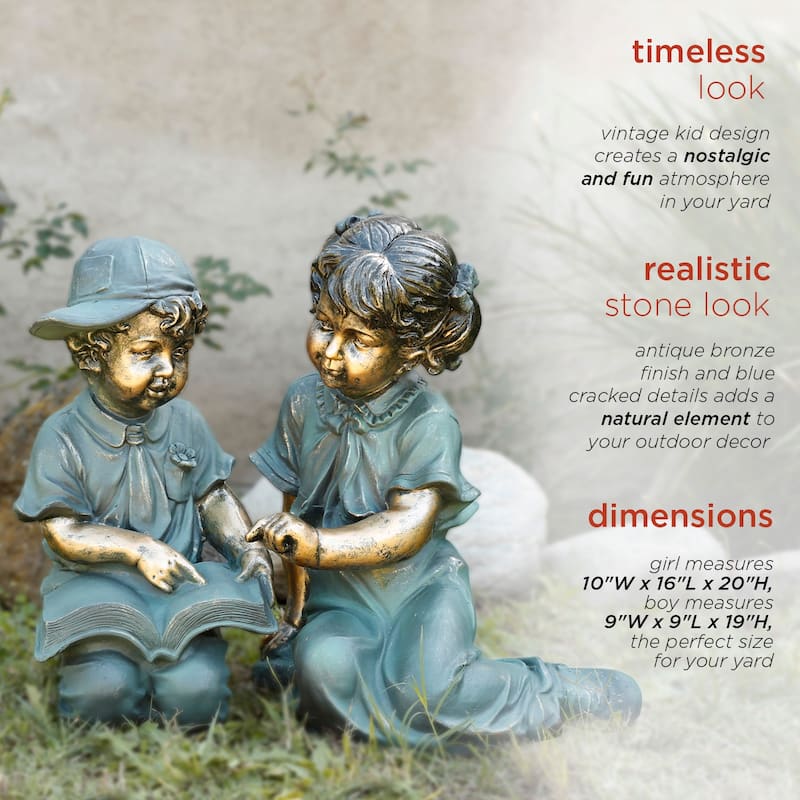 Boy and Girl Reading Together Statue