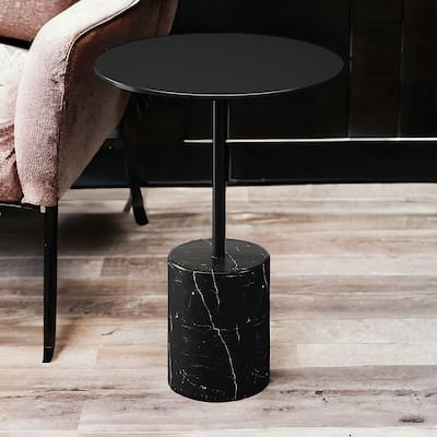 HomeRoots 20" Black Steel And Marble Round End Table - 12.6' X '20.4' X '12.6