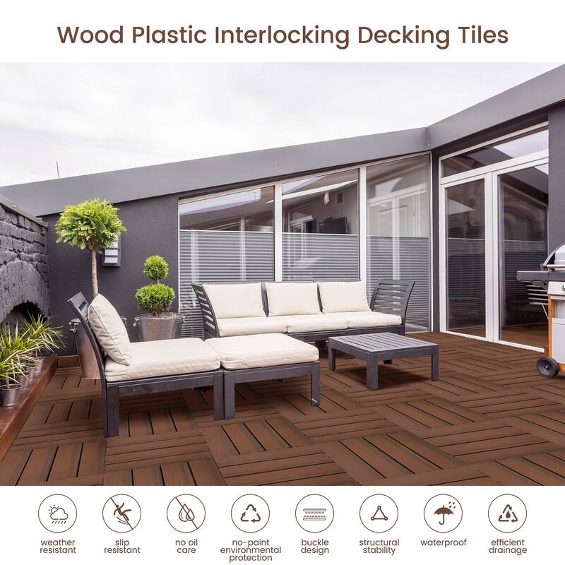18 Pack Solid Wood Deck Flooring, Wood Interlocking Deck Tiles, 12 x 12 Inch Co-Extruded Interlocking Deck Tiles