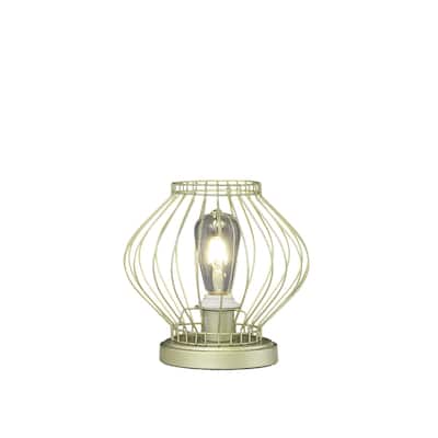Gold Metal Cage Bedside Lamp with Drum Shade and In Line Switch - 9.75” x 9.75” x 9.5” (D x W x H)