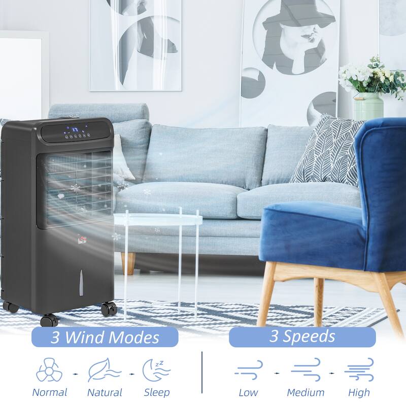 HOMCOM Mobile Air Cooler, Evaporative Ice Cooling Fan Water Conditioner Humidifier Unit with 3 Modes, 3 Speed, Remote Controller