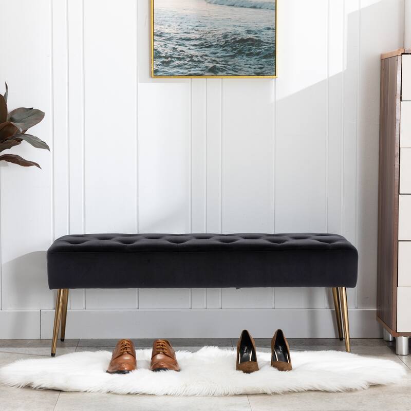 Modern 44" Length Button Tufted Bench - Velvet - Black