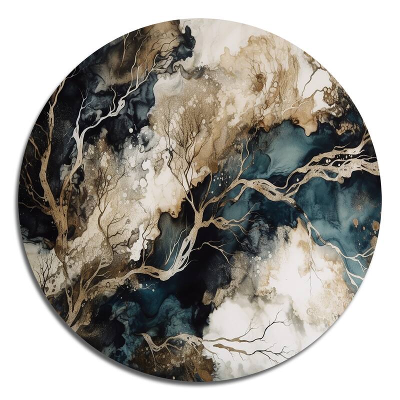 Designart "Blue Beige Marbled Dreamscape I" Modern Geometric Metal Round Wall Art