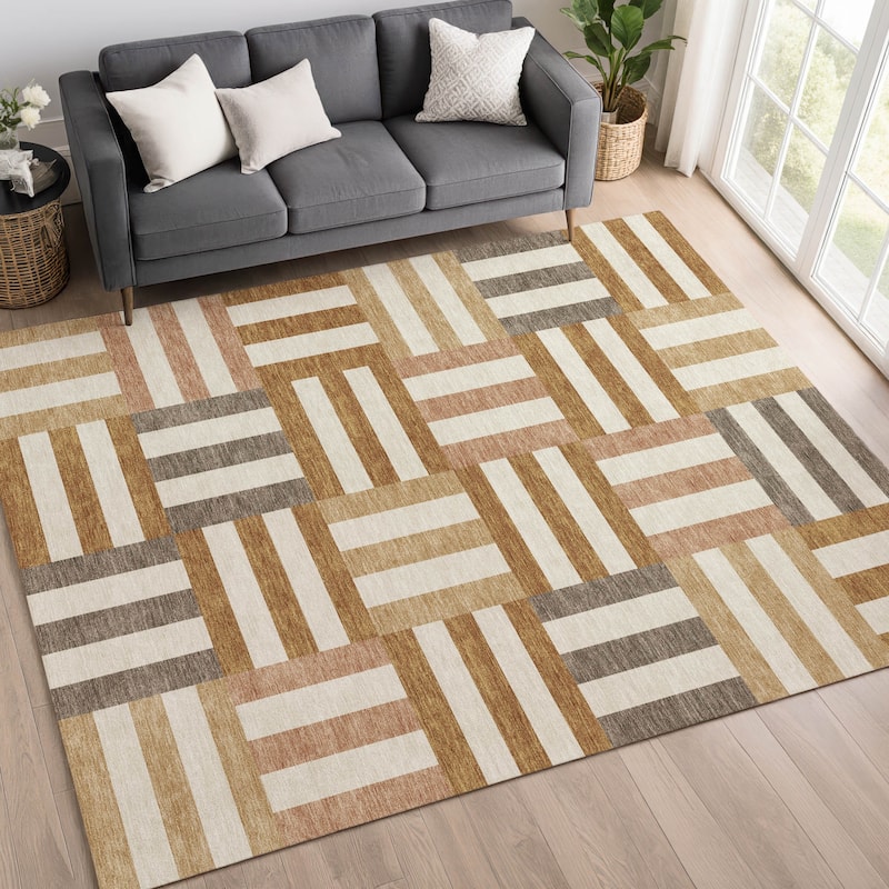 Machine Washable Indoor/ Outdoor Modern Hatch Chantille Rug