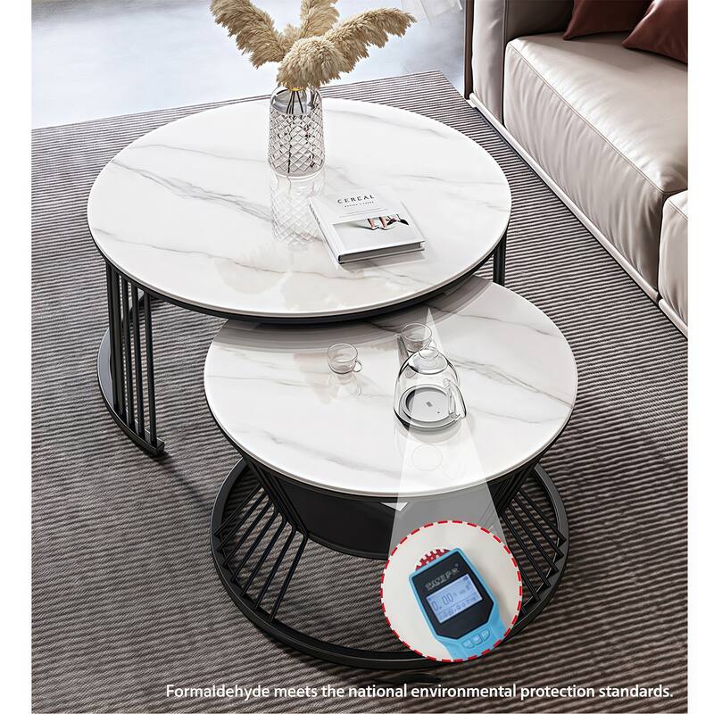 Round Modern Portable Nesting Dining Table Coffee Table (Set of 2)