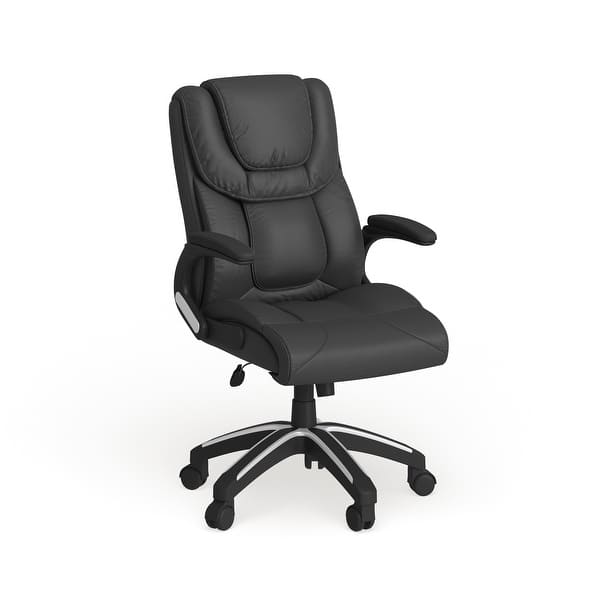 slide 2 of 18, High Back LeatherSoft Executive Swivel Chair with Double Layered Headrest Black
