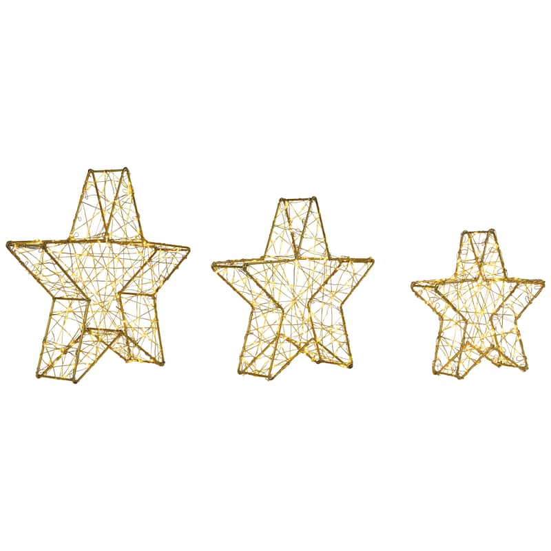 LED Lighted Stars Outdoor Christmas Decorations - 14" - Gold - Set of 3