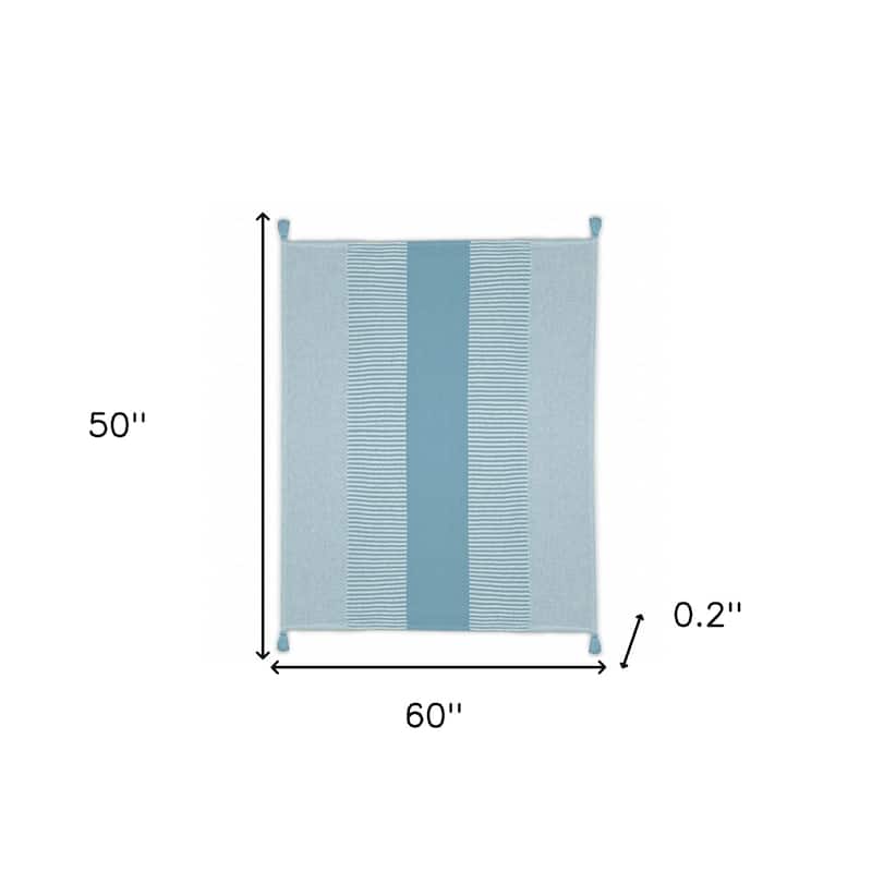 50" X 60" Blue Woven Cotton Striped Throw Blanket with Tassels