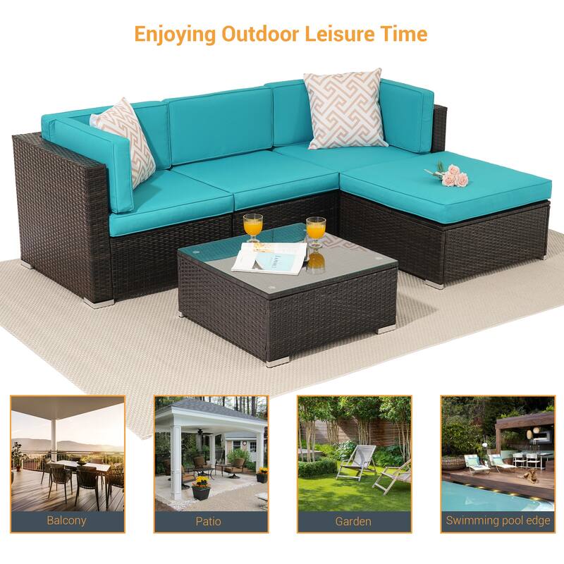LIVOOSUN 5Pcs Outdoor Furniture Conversation PE Rattan Wicker Sofa Set